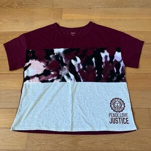 Justice Girls Burguny Cheatah Print Cropped Tee Shirt Size XL 16/18